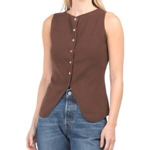 Song of Style Brown Button Down Front Sleeveless Sweater Vest Size L NWT